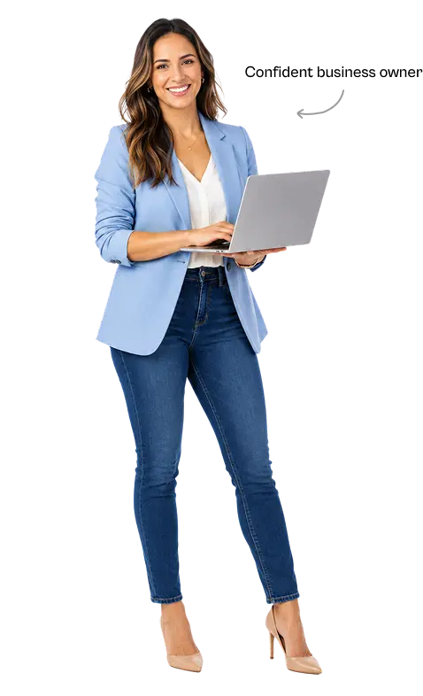 Business professional holding laptop