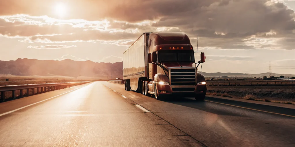 Semi-truck driving on an open highway, representing trucking industry tax deductions for owner-operators