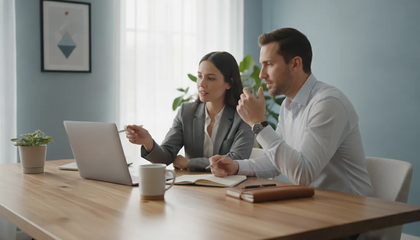 Business owner and accounting advisor reviewing a financial workflow
