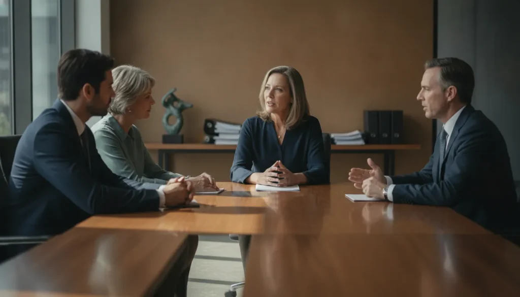 Business owner and family discussing future plans with a professional advisor