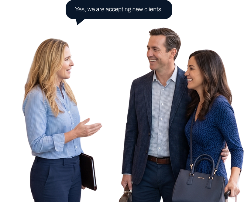 A LedgerWay advisor speaking with two clients. Yes, we are accepting new clients!